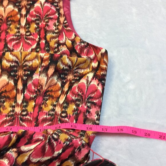 Muse Fit & Flare Dres Size 12 Woman Pink Yellow Abstract Sleeveless Belted Retro - Picture 7 of 14